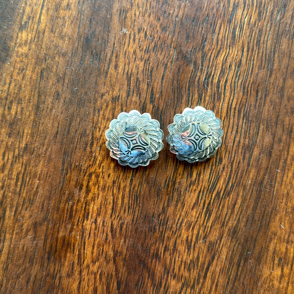 Sterling Silver Concho Stud Earrings
